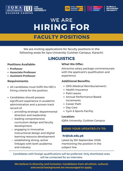 Iqra University Jobs 01 September 2026 1