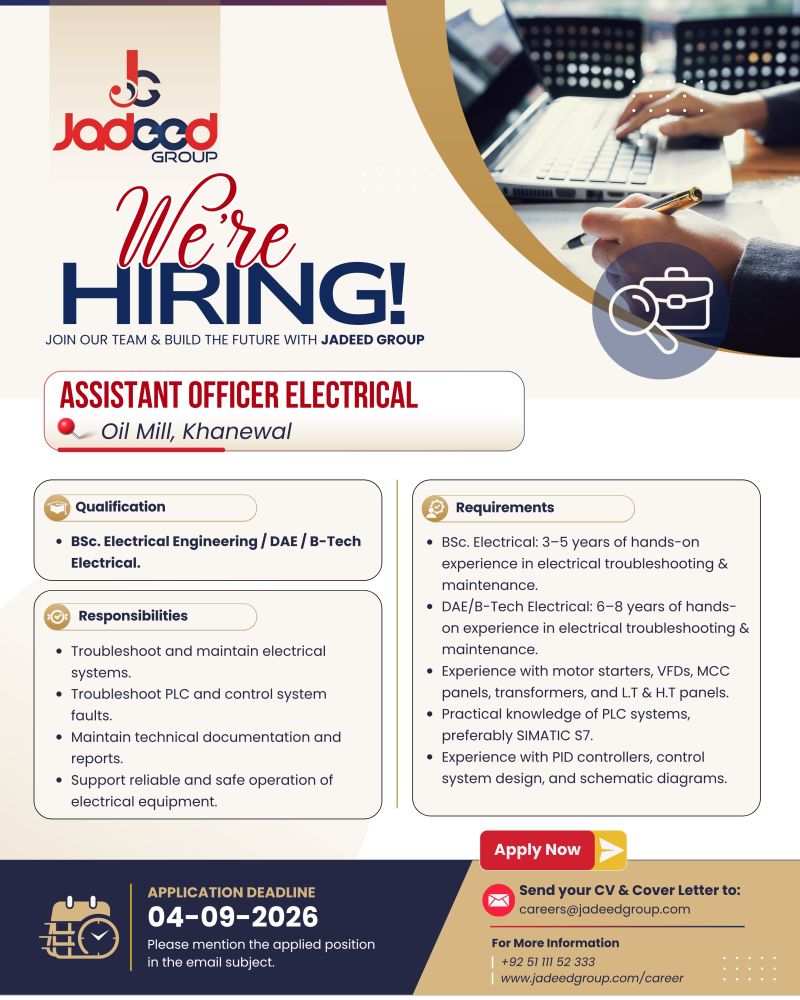 Jadeed Group Jobs Assistant Officer Electrical 1