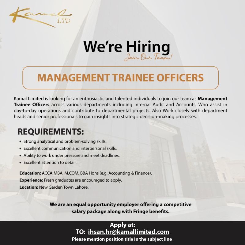 Kamal Limited Jobs Management Trainee Officers MTOs 1