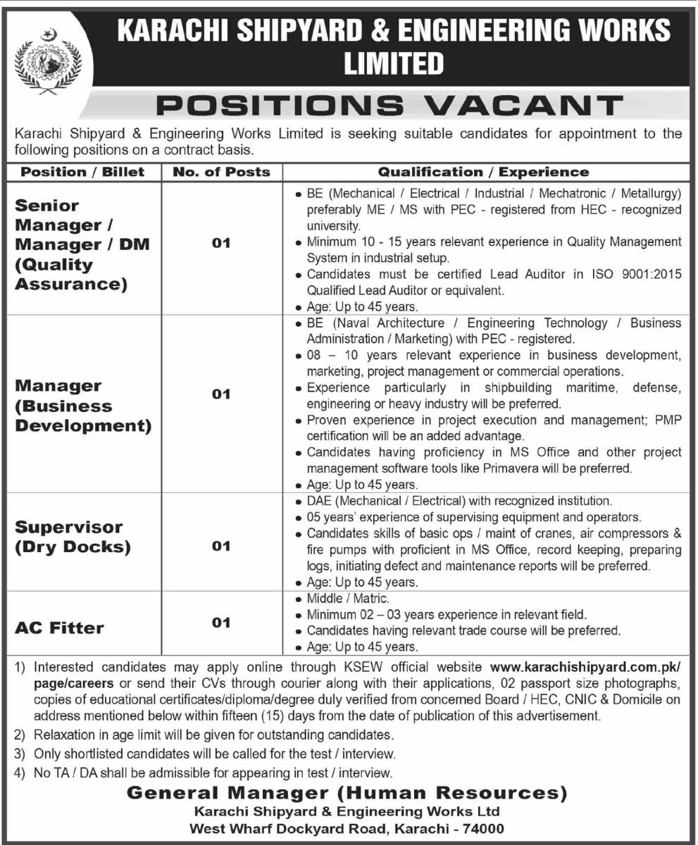 Karachi Shipyard & Engineering Works Ltd Jobs 06 September 2026 Dawn 1