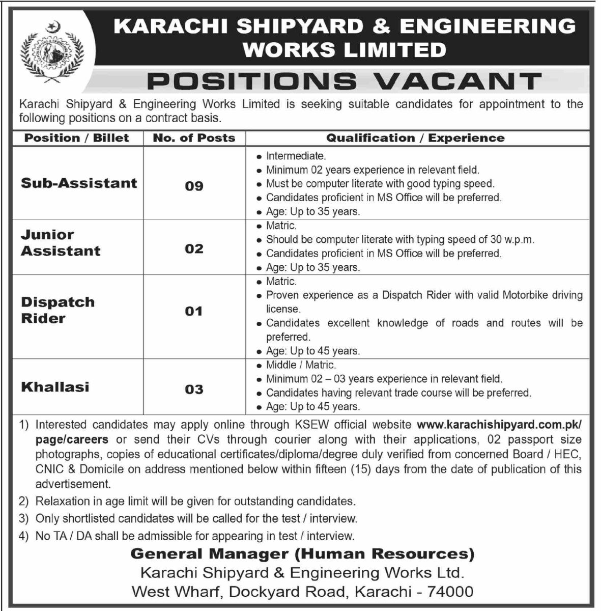 Karachi Shipyard & Engineering Works Ltd Jobs 13 September 2026 Dawn 1