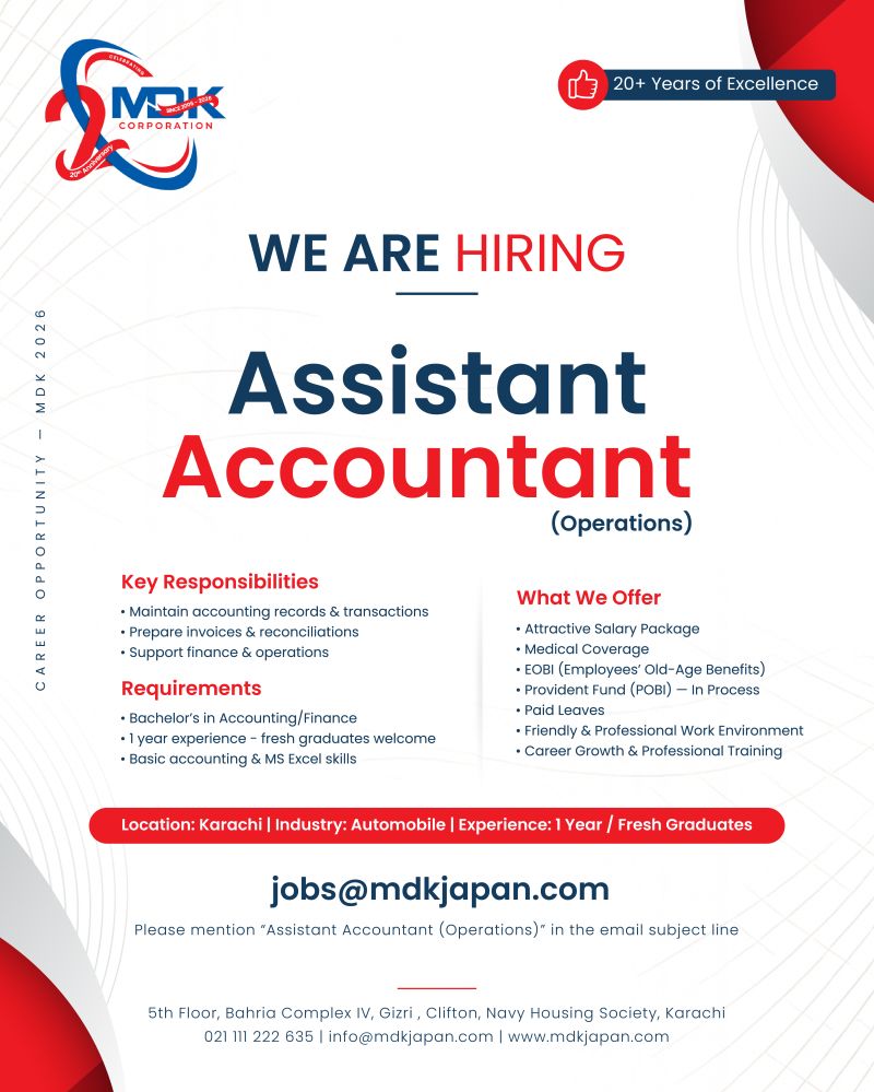 MDK Corporation Jobs Assistant Accountant (Operations) 1