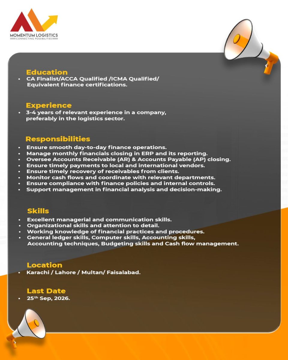 Momentum Logistics Jobs Manager / Deputy Manager Finance 2