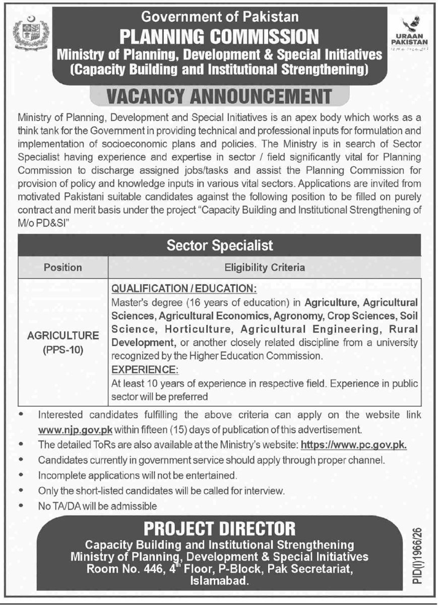 Ministry of Planning Development & Special Initiatives Jobs 30 August 2026 Dawn 1