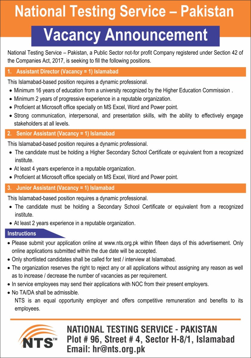 National Testing Service NTS Jobs 02 September 2026 1