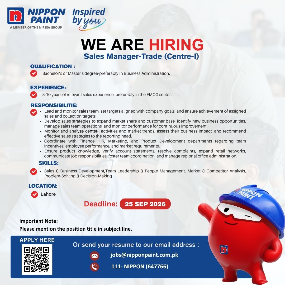 Nippon Paints Pakistan Jobs Sales Manager `