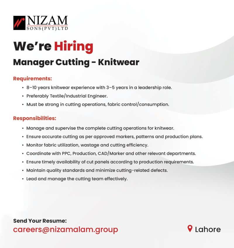 Nizam Sons Pvt Ltd Jobs Manager Cutting 1
