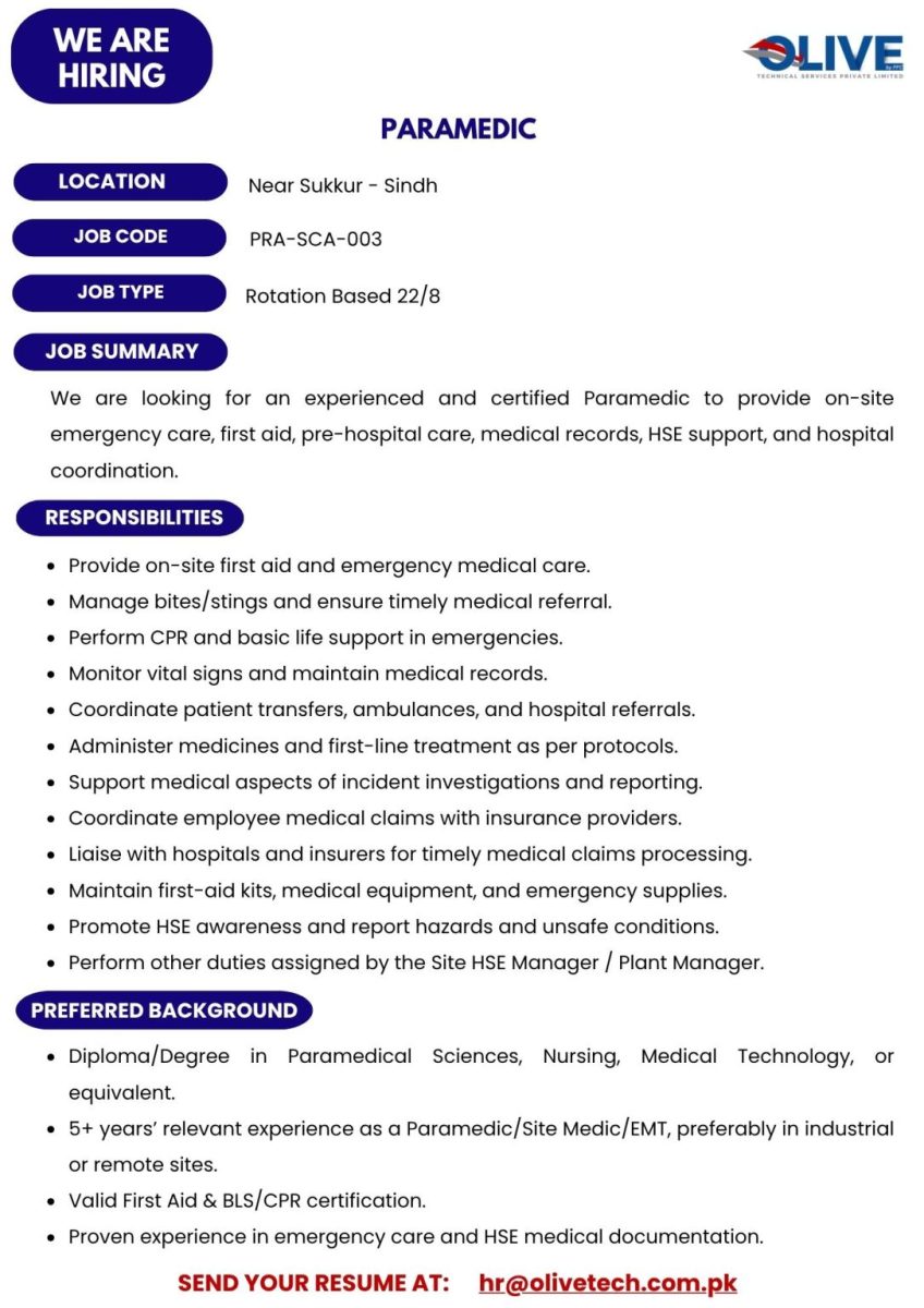 Olive Technical Services Pvt Ltd Jobs Paramedic  1
