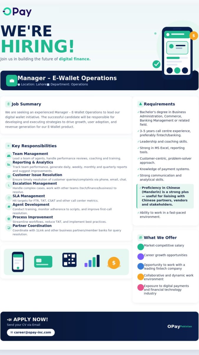 OPay Pakistan Jobs Manager E-Wallet Operations 1