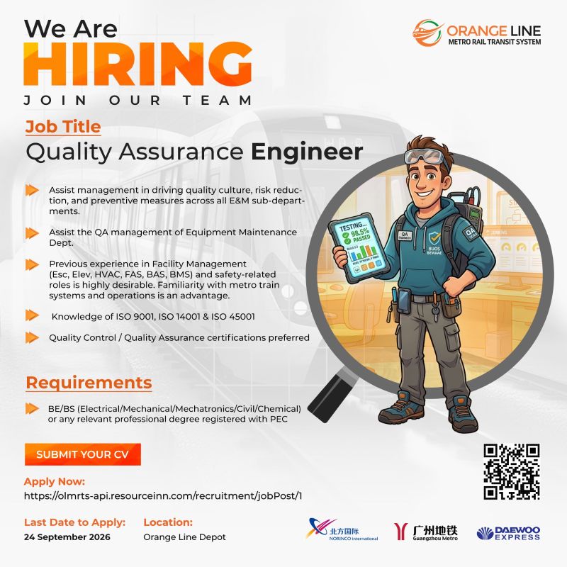 Orangeline Metro Rail Transit System OLMRTS Jobs Quality Assurance Engineer 1