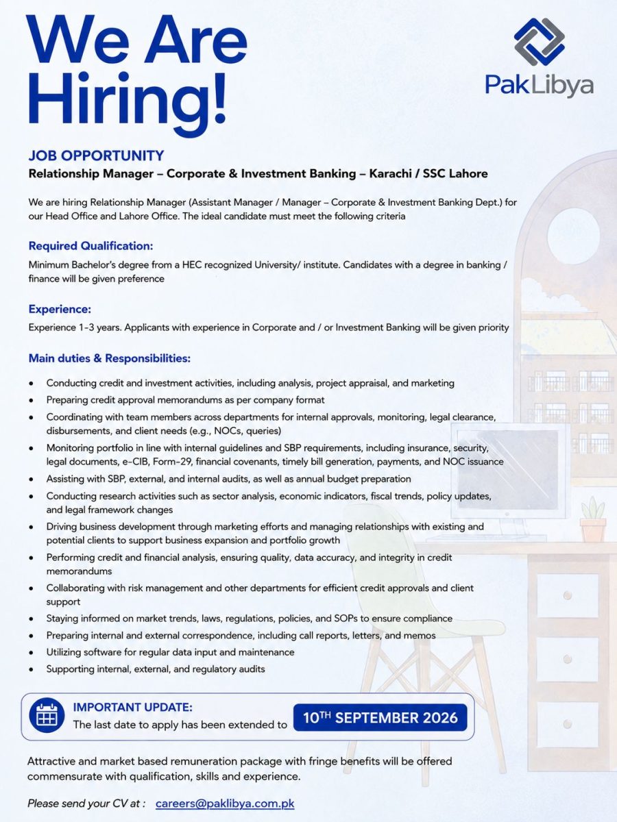 PakLibya Holding Company Pvt Ltd Jobs Relationship Manager 1
