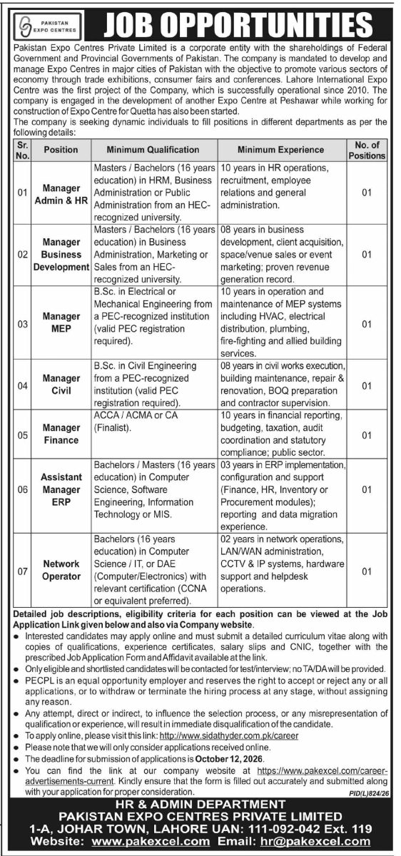 Pakistan Expo Centres Pvt Ltd Jobs 27 September 2026 Dawn 1