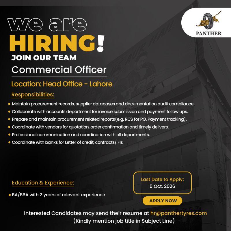Panther Tyres Limited Jobs Commercial Officer 1