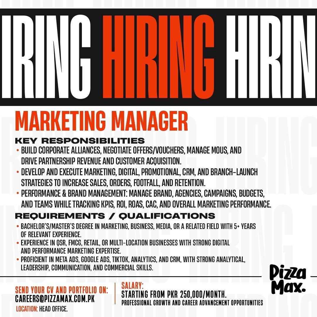 Pizza Max Pakistan Jobs Marketing Manager 1