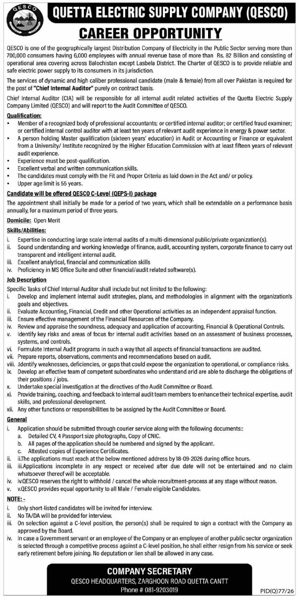 Quetta Electric Supply Company QESCO Jobs 02 September 2026 Dawn 1