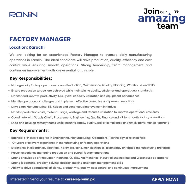 Ronin Pakistan Jobs Factory Manager 1
