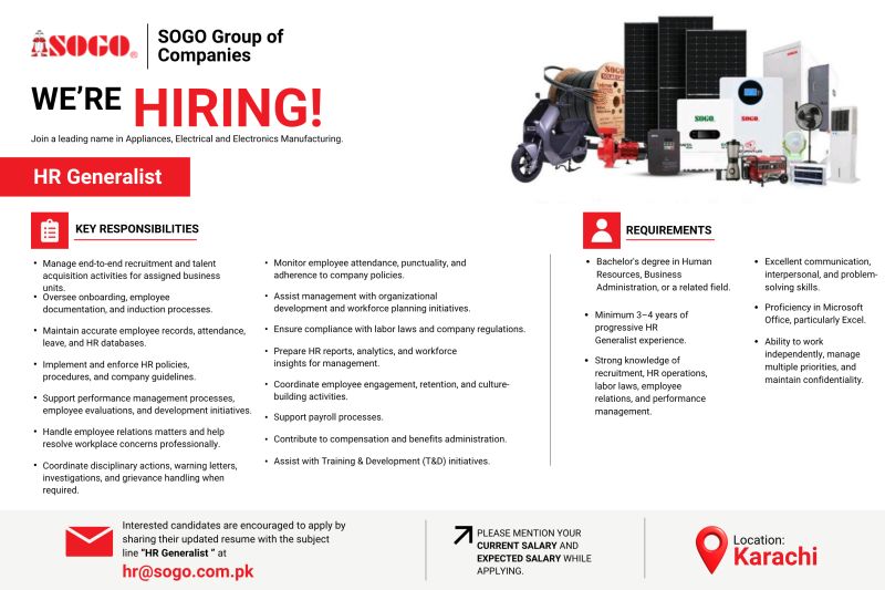 SOGO Group of Companies Jobs HR Generalist 1