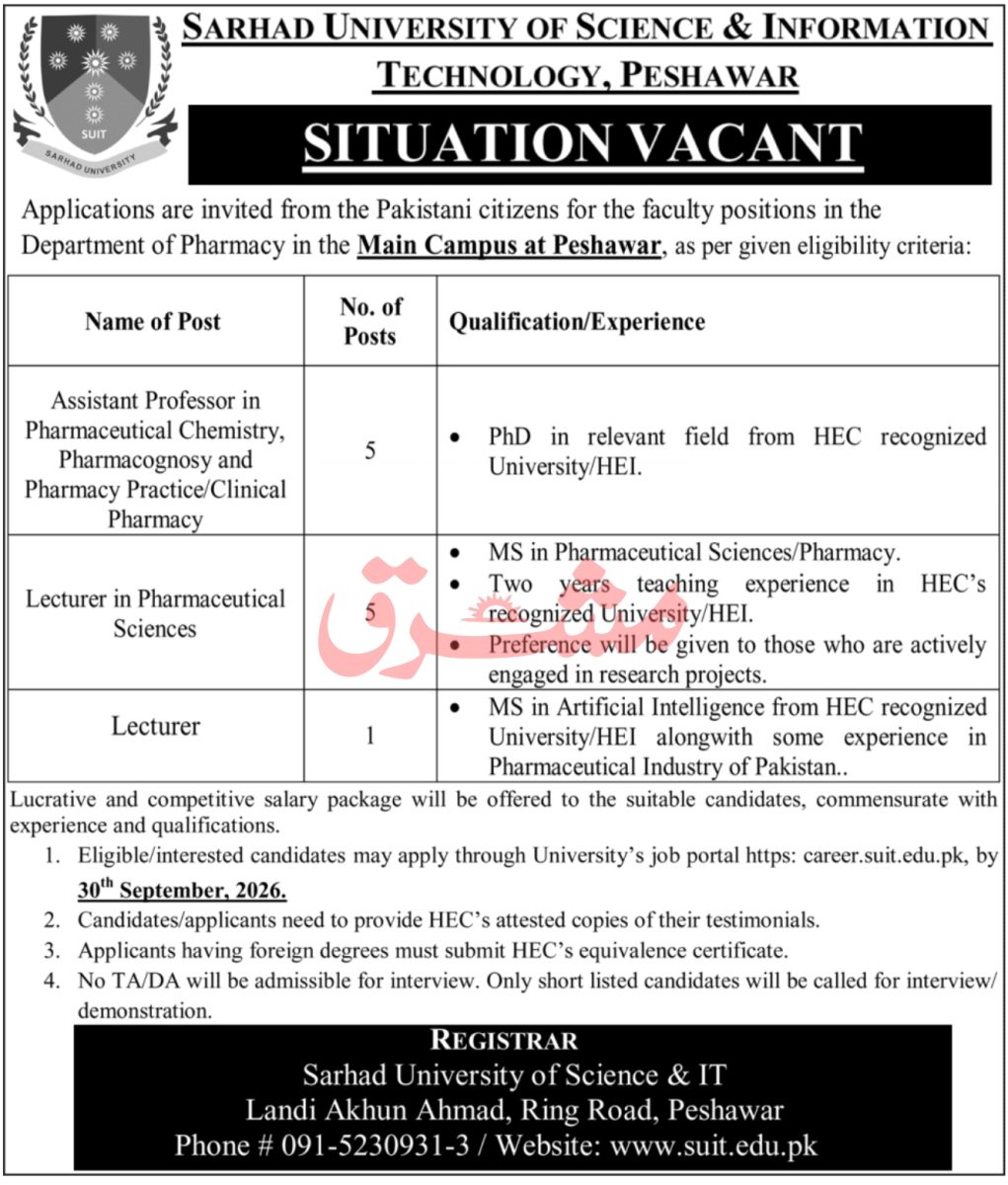 Sarhad University of Science & Information Jobs 19 September 2026 Masriq 1