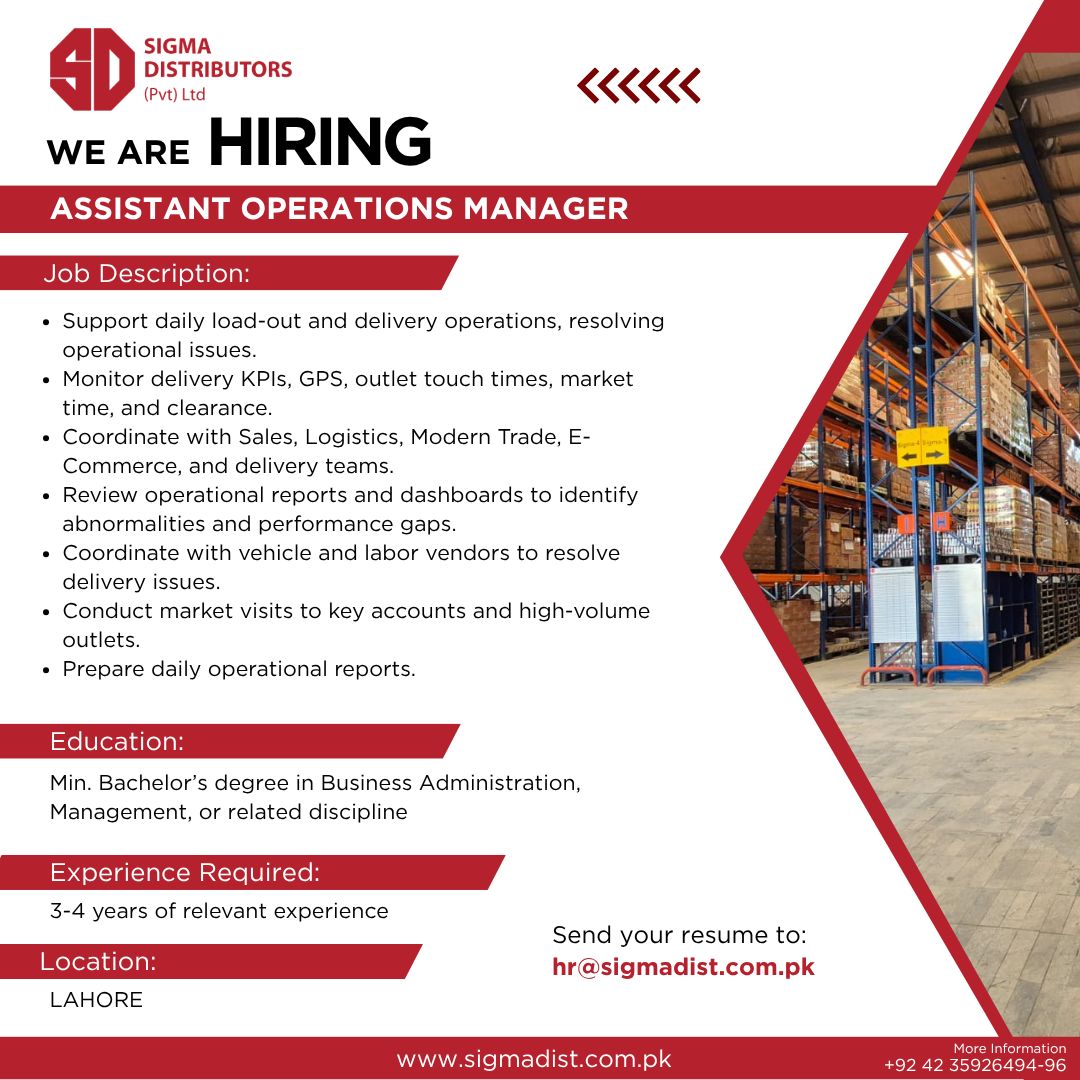 Sigma Distributors Jobs Assistant Operations Manager 1