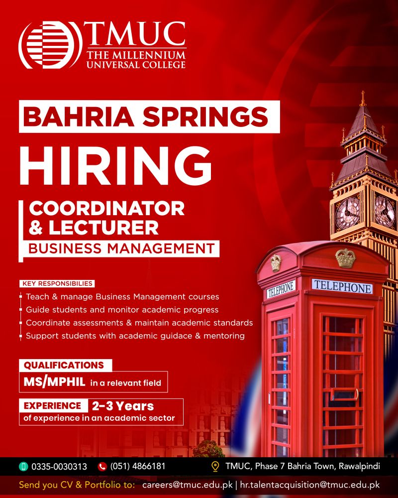 The Millennium Universal College TMUC Jobs Coordinator & Lecturer 1