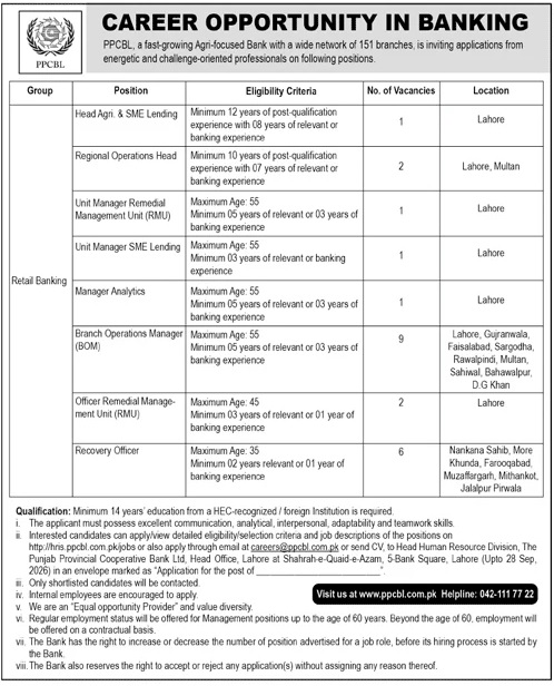 The Punjab Provincial Cooperative Bank Ltd PPCBL Jobs 20 September 2026 Jang 1