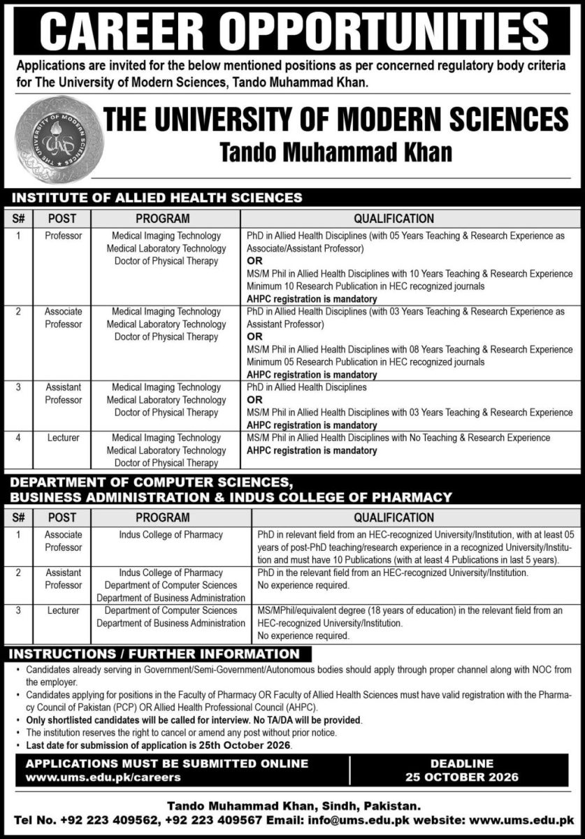 The University of Modern Sciences Jobs 27 September 2026 Express 1