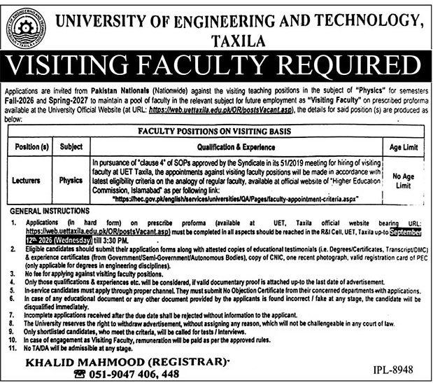 UET Taxila Jobs 30 August 2026 The News 1