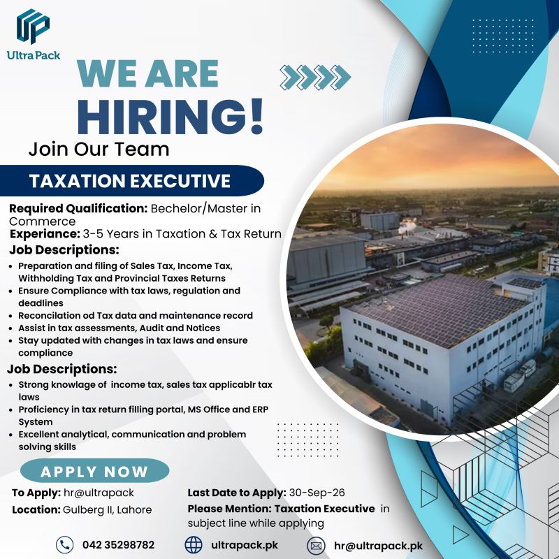Ultra Pack (Private) Limited Jobs Taxation Executive 1
