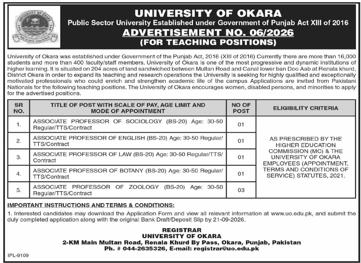 University of Okara Jobs 04 September 2026 Dawn 1
