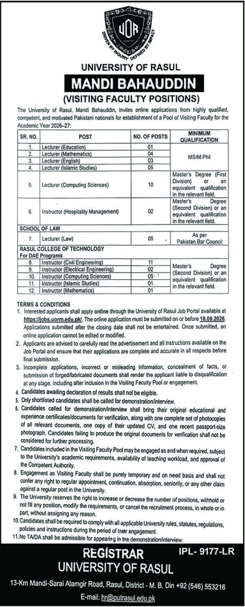 University of Rasul Jobs 04 September 2026 Nawaiwaqt 1