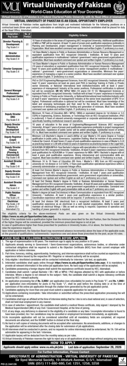 Virtual University of Pakistan Jobs 13 September 2026 Express 1