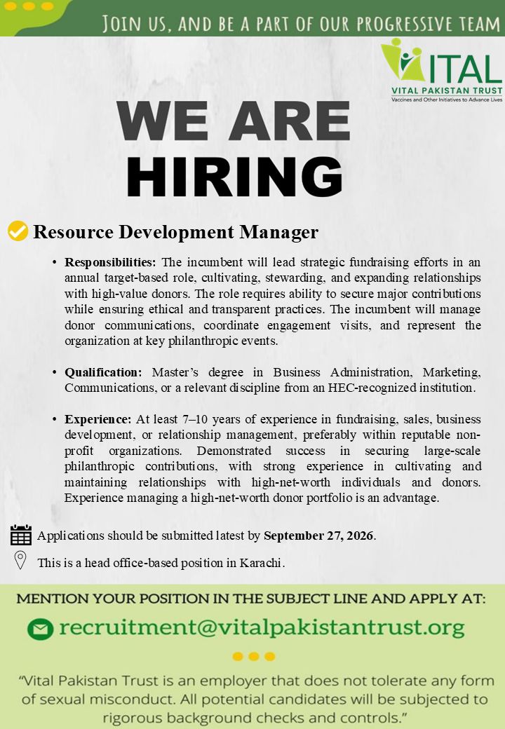 VITAL Pakistan Trust Jobs Resource Development Manager 1
