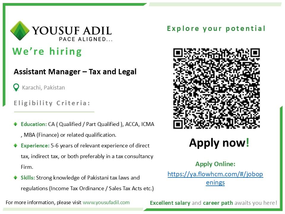 Yousuf Adil Chartered Accountants Jobs Assistant Manager Tax & Legal 1
