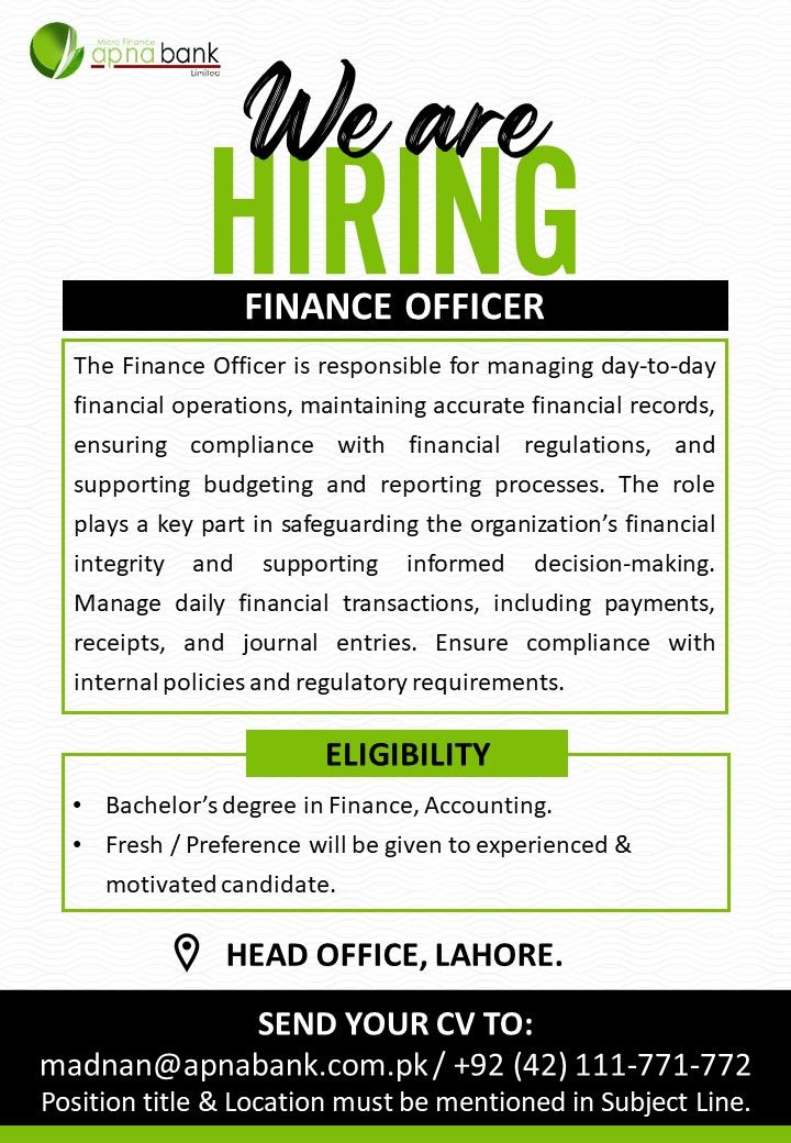Apna Micro Finance Bank Limited Jobs Finance Officer 1