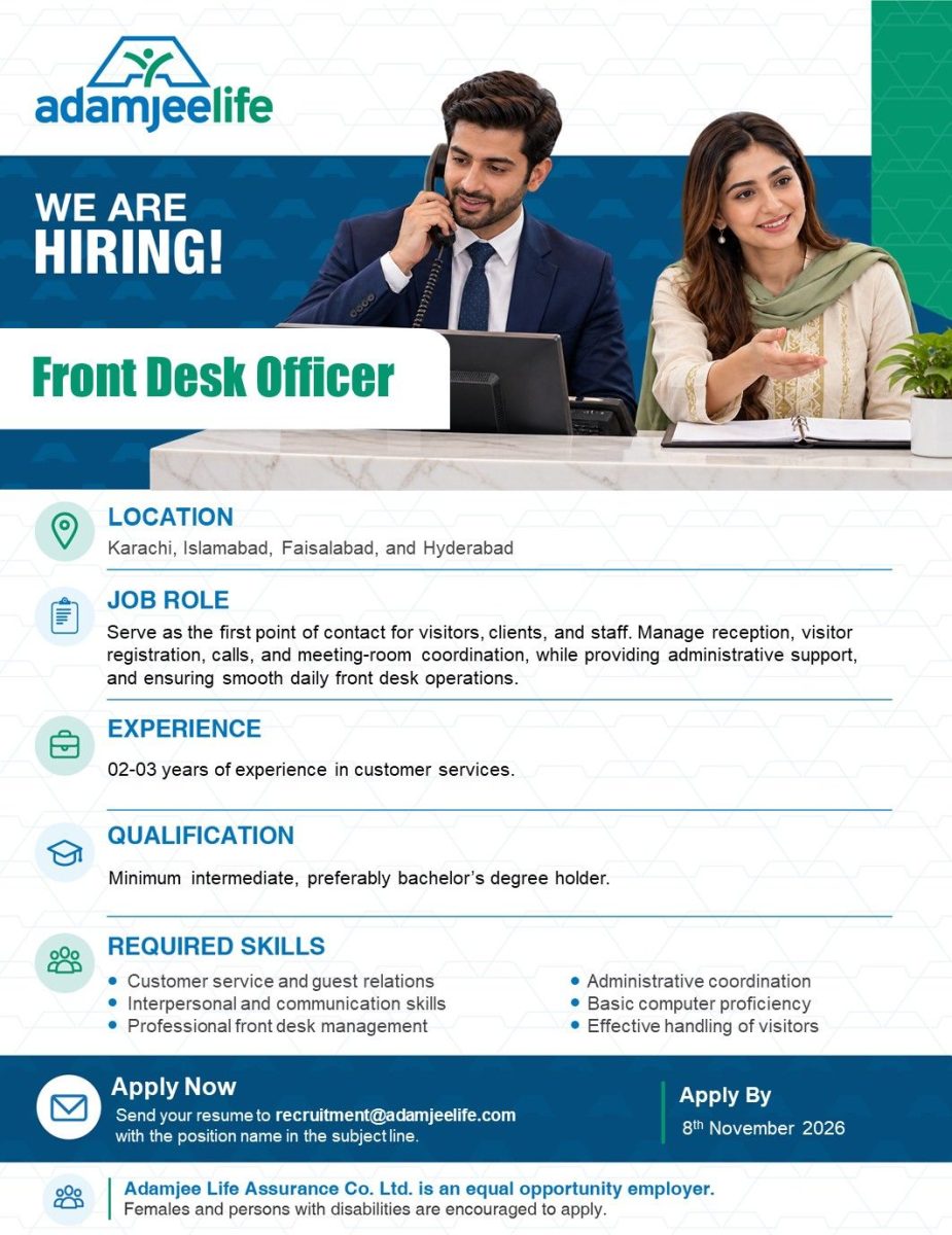 Adamjee Life Assurance Jobs Front Desk Officers 1