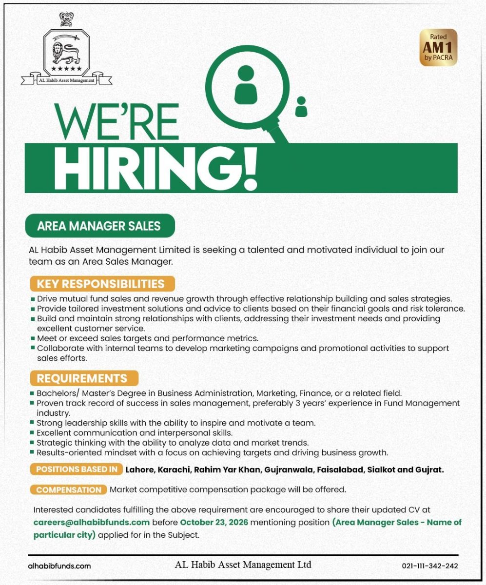 AL Habib Asset Management Limited Jobs Area Manager Sales  1