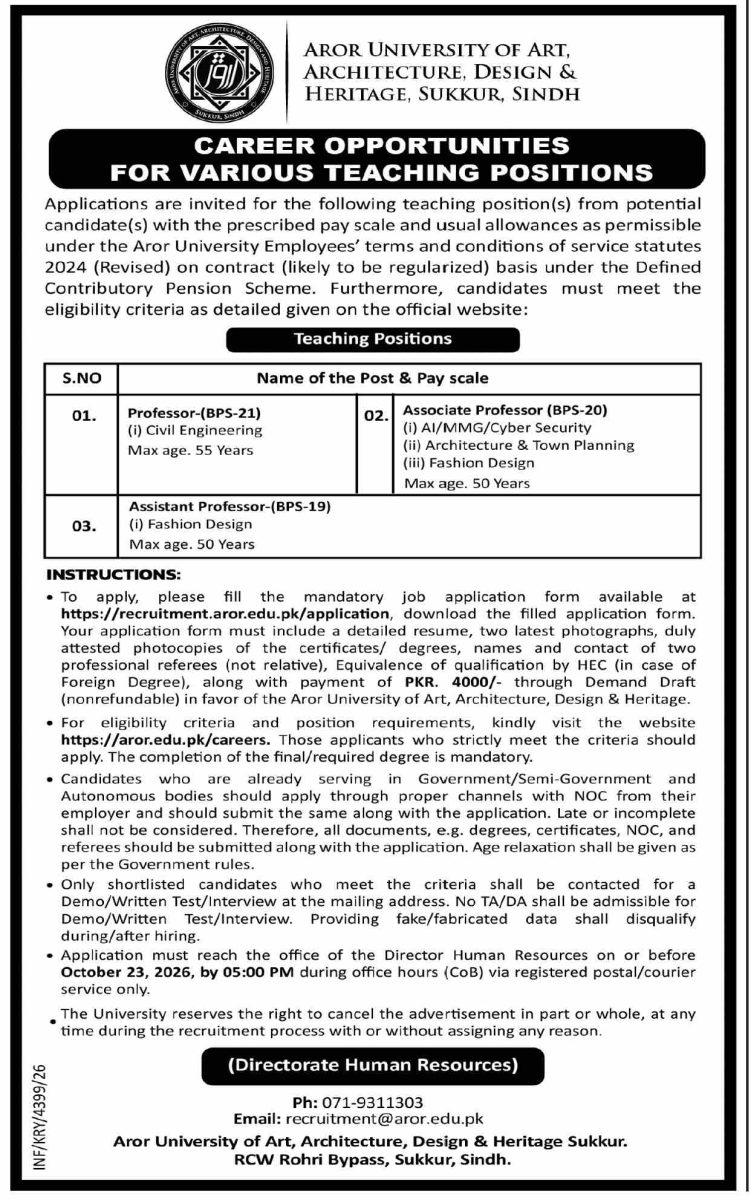 Aror University Jobs 04 October 2026 Dawn 1