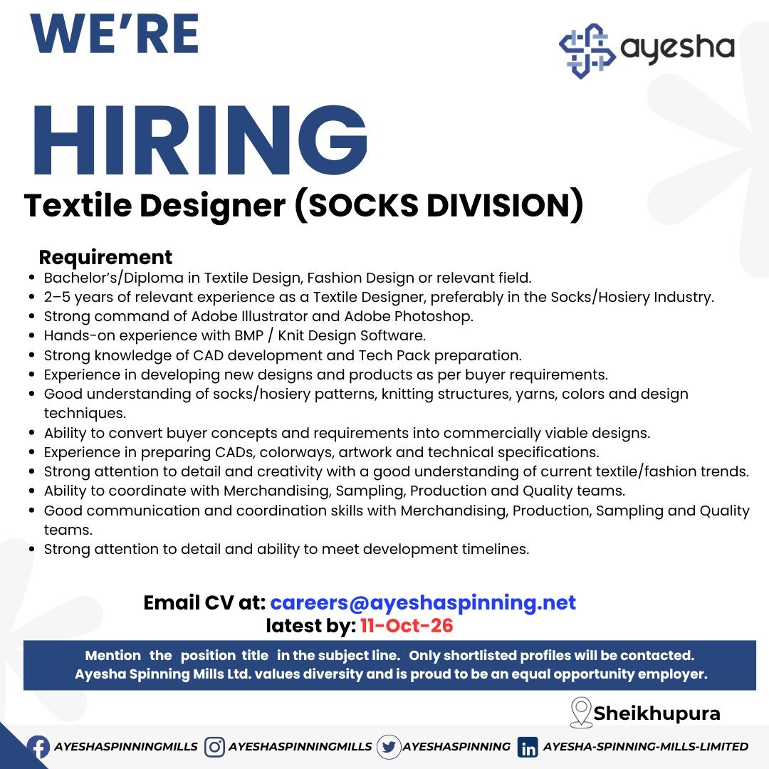 Ayesha Spinning Mills Limited Jobs Textile Designer 1