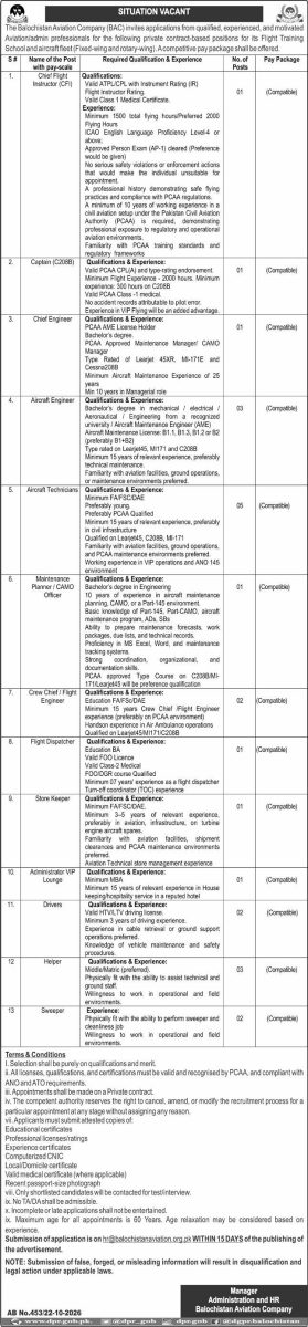 Balochistan Aviation Co BAC Jobs 23 October 2026 Express 1