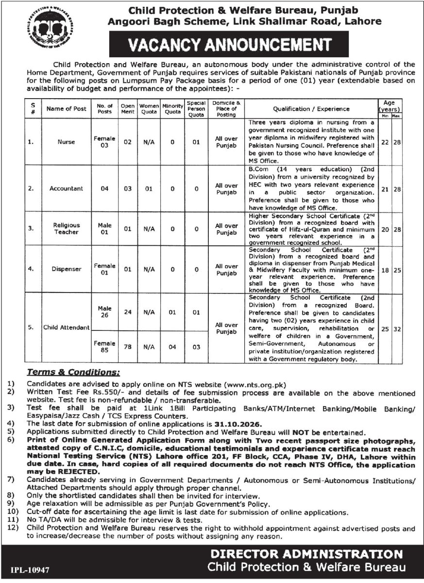 Child Protection & Welfare Bureau Punjab Jobs 15 October 2026 Express Tribune 1