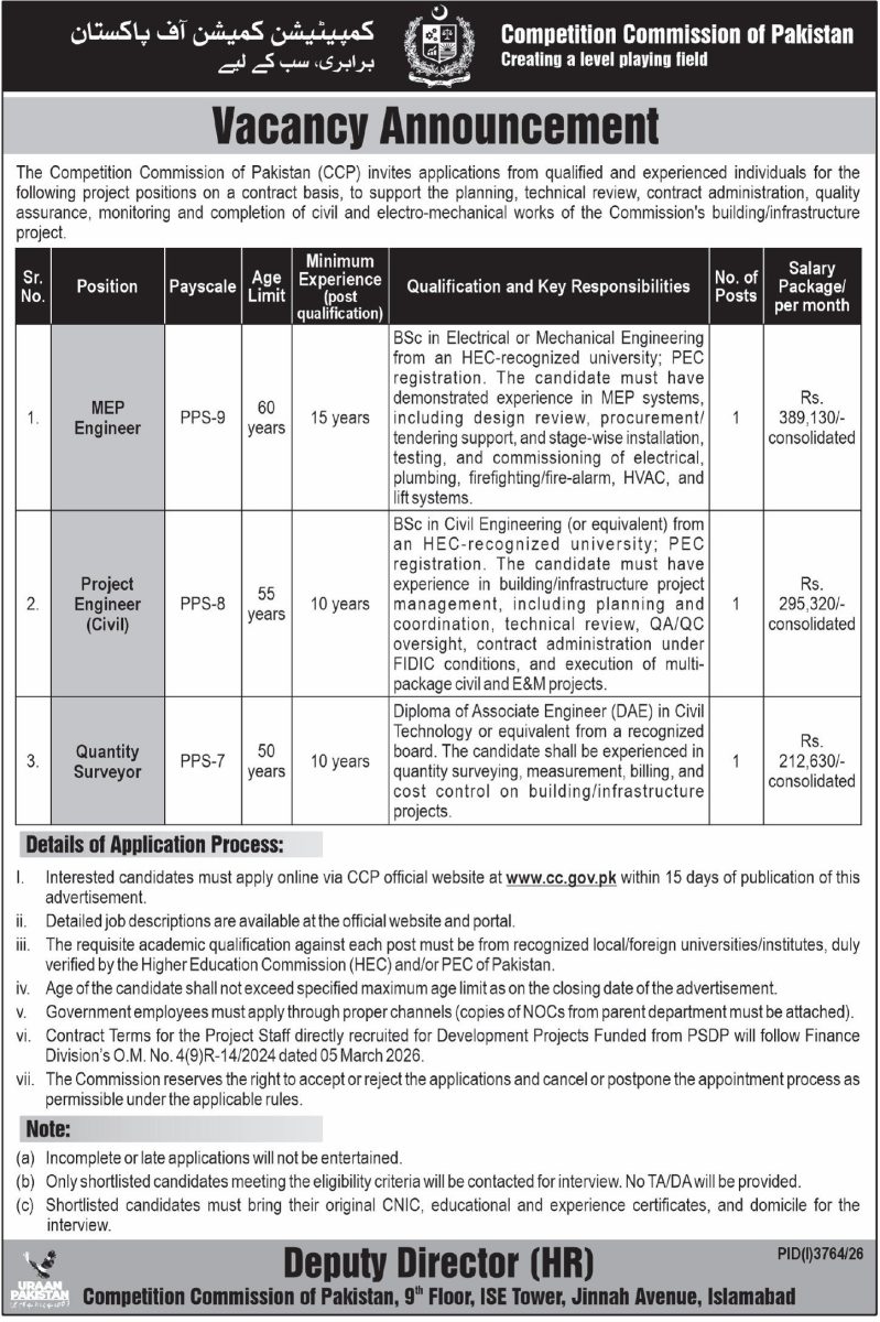Competition Commission of Pakistan CCP Jobs 25 October 2026 Express Tribune 1