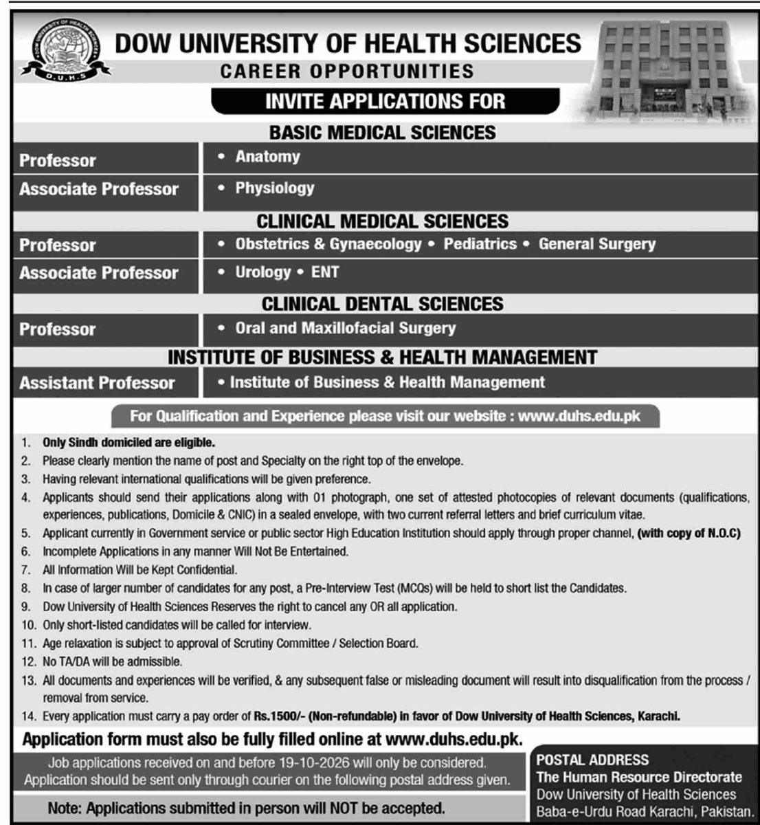 Dow University of Health Sciences Jobs 04 October 2026 Dawn 1