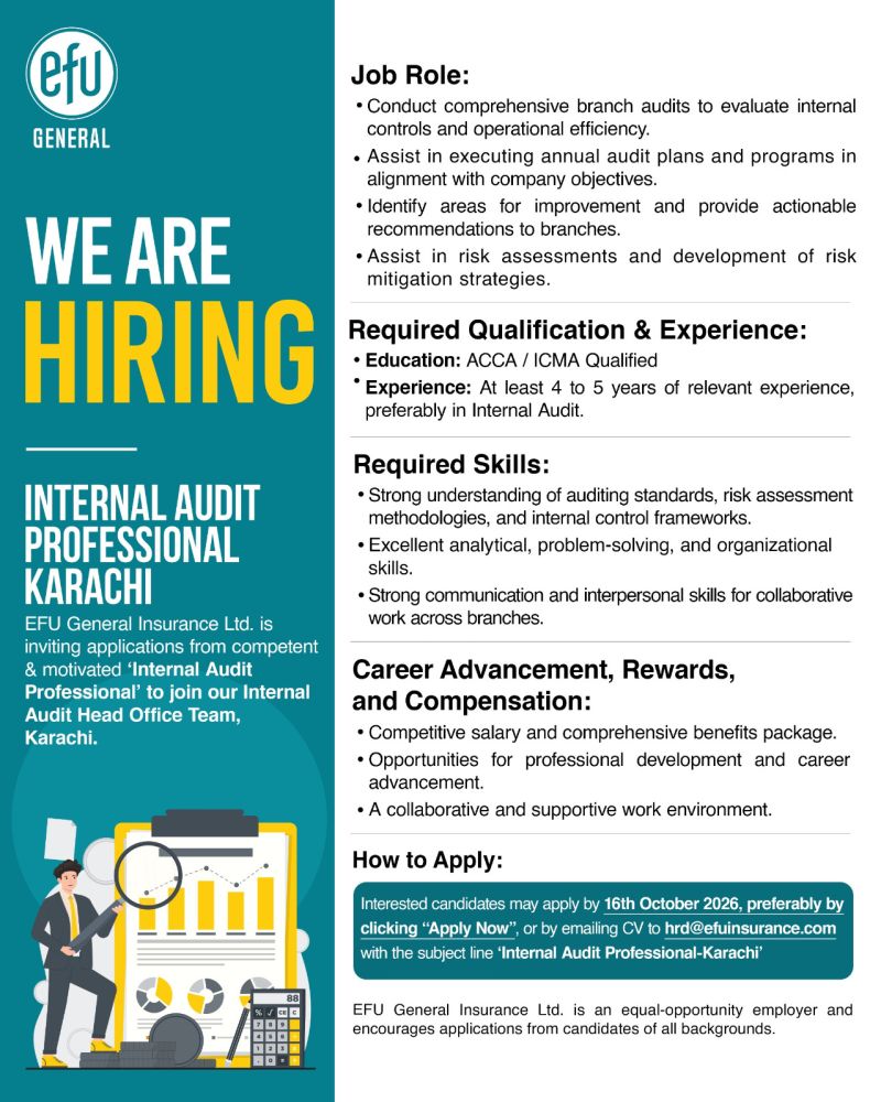 EFU General Insurance Ltd Jobs Internal Audit Professional 1