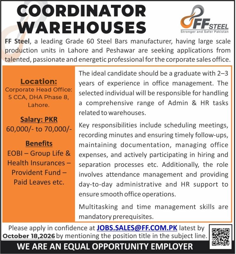 FF Steel Jobs Coordinator Warehouses 1
