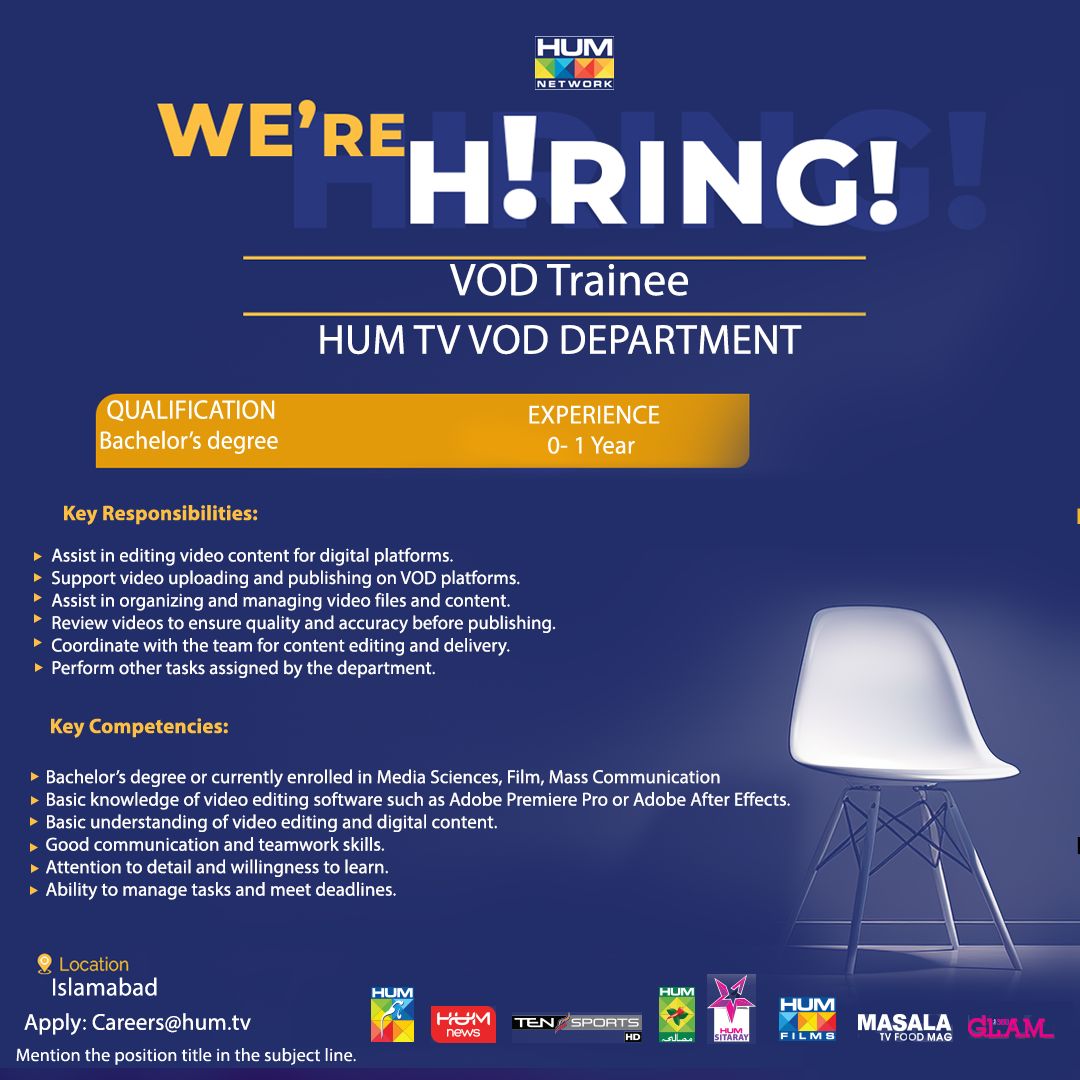 Hum Tv Network Jobs VOD Trainee 1