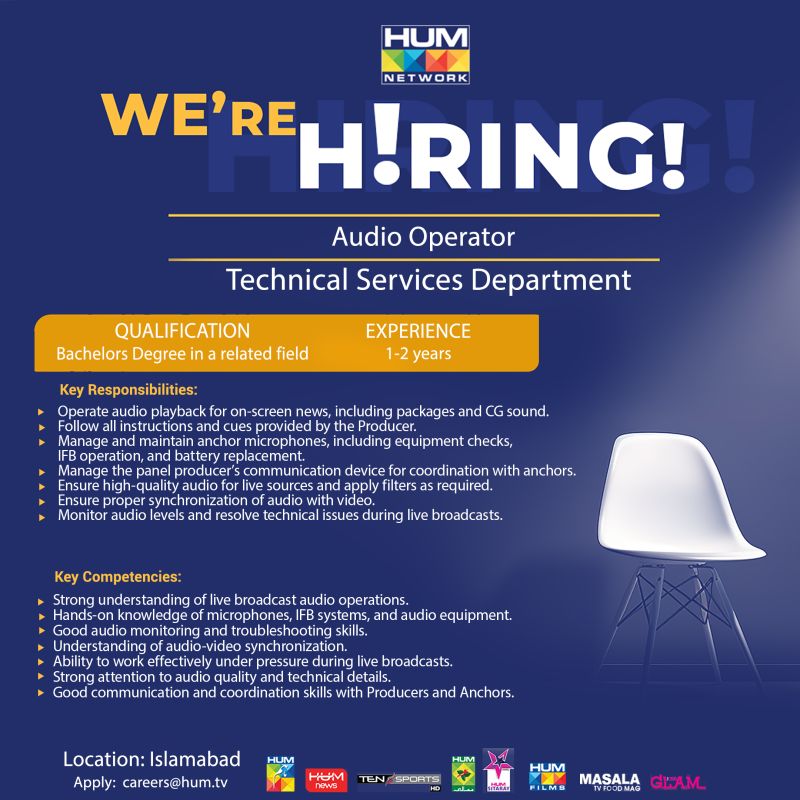 HUM Tv Network Jobs Audio Operator 1