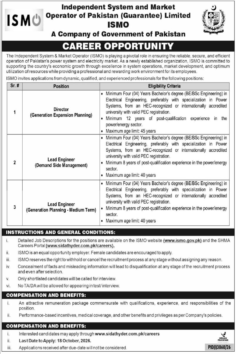 Independent System & Market Operator of Pakistan ISMO Jobs 04 October 2026 Express Tribune 1