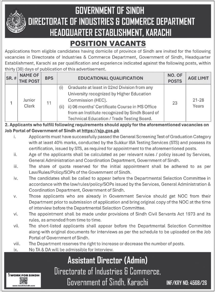 Industries & Commerce Department Sindh Jobs 17 October 2026 Express Tribune 1