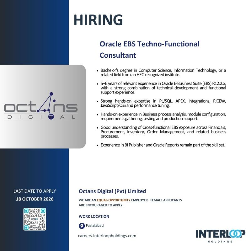 Octans Digital (Pvt) Limited Jobs Oracle EBS Techno Functional Consultant 1