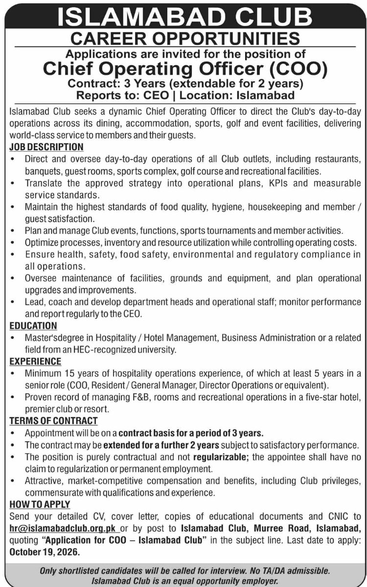 Islamabad Club Jobs 04 October 2026 Dawn 01 1